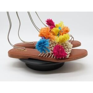 Seychelles Sandals Shoes Womens Size 7.5 Brown Multicolor Tassel Crochet Slide